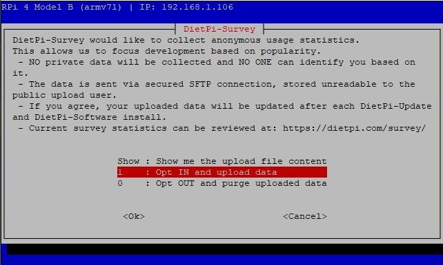 DietPi tela de aceite de privacidade