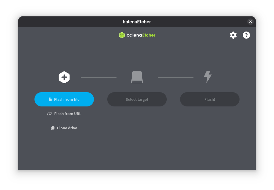 Tela inicial do programa balena etcher